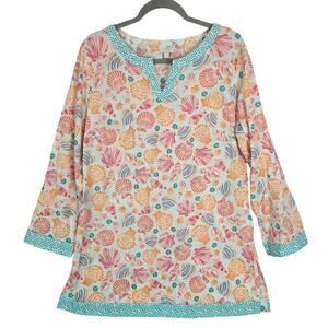 Talbots Seashell Print Tunic Top M Cotton Coverup Multicolor Beach Coastal NWT